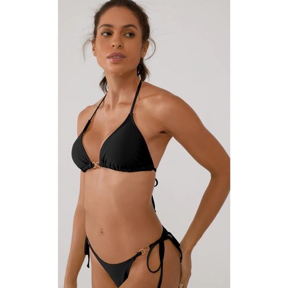 Women's Sexy 2 Piece String Triangle Bikini Bathing Suit Set Cheeky Black , XL - Picture 8 of 11